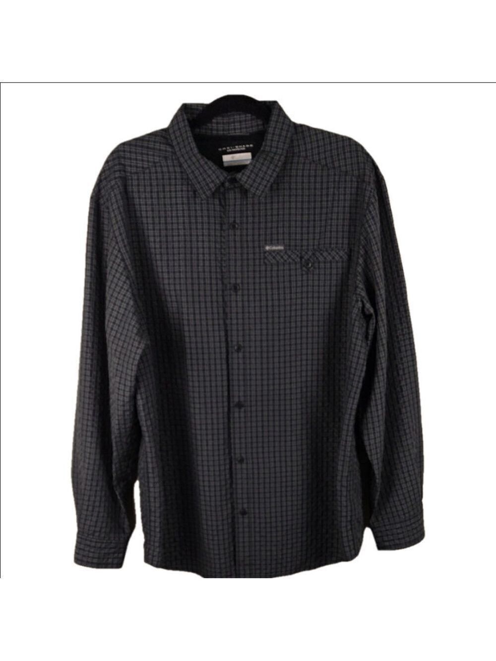 Columbia Sportswear Omni-Shade Black Grey Plaid Long Sleeve Button Front Shirt